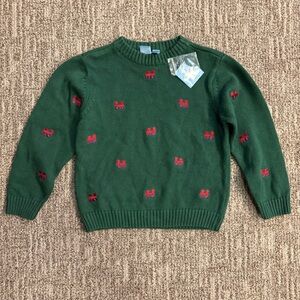 Boy’s size 6 dark green sweater with red train engines embroidered by J Khaki